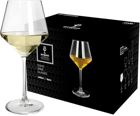 Argon Tableware Soho Crystal White Wine Glasses 460ml - Pack of 24, Lead-Free Crystal Wine Glass Set, Large Angular Tulip Bowl, Durable Pulled Stem, Gift Boxed Glassware for Home & Bar