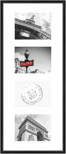 nielsen Collagerahmen mit Passepartout, 30x74 cm - 4x 13x18 cm, Aluminium, Schwarz matt, Collage mit 4 Bildern zum Aufhängen im Hoch- & Querformat, Echtglas, Gallery Junior