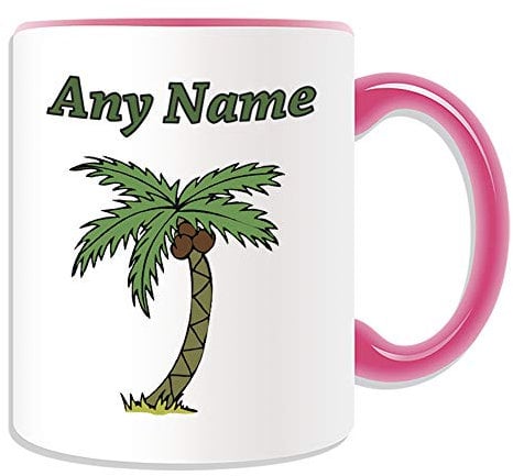 UNIGIFT Personalised Gift - Palm Tree Mug (Nature Plants Design Theme, Colour Options) - Any Name/Message on Your Unique - Coconut Exotic Hardy