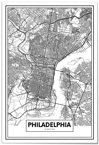 Panorama Poster Karte von Philadelphia 50x70 cm - Gedruckt auf 250g-Papier - Papierplakat Wohnzimmer - Bilder Schlafzimmer