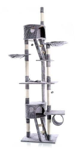 Árbol rascador para Gatos 240-260cm XXL Color Gris Altura hasta Techo Mascotas Animales de compañía