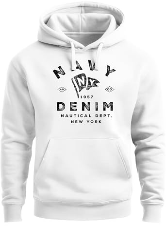 Neverless® Hoodie Herren Vintage Motiv Schriftzug Navy Denim Nautical New York Kapuzen-Pullover Männer