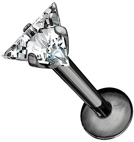 Piercing Stab Stecker Lippenpiercing Ohrpiercing Labret Lippe Ohr Tragus Helix Platte mit Dreieck Kristall Glitzer Strass Stein Klein 8mm Schwarz
