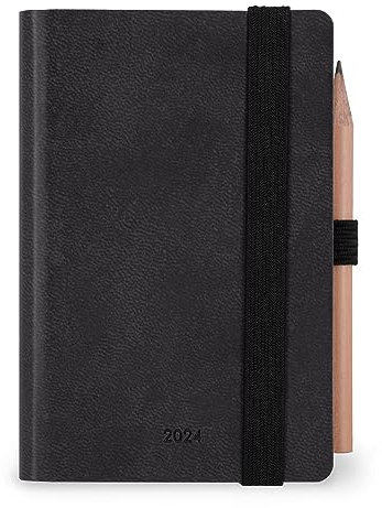 Legami - Mini Black Onyx, 12 Monate, von Januar 2024 bis Dezember 2024, Gummibandverschluss, Monatsplaner Januar 2025, Bleistift inklusive, Adressbuch, 6,5 x 10 cm