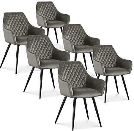 INTENSE DECO Lot de 6 chaises Victoria en Velours Gris Pieds Noir