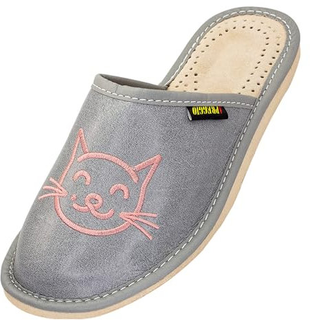 APREGGIO Mules Femme Cuir – Pantoufles Compensées Fait Main – Bout Fermé – Gris Rose – 41