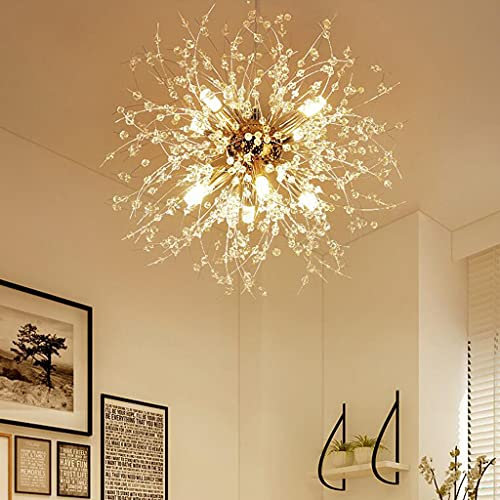 Pendelleuchte Moderner Kristall Löwenzahn Kronleuchter G9*8/9-Flammig Hängelampe Deckenleuchte Gold Messing Hängeleuchten Wohnzimmer Deckenlampe Schlafzimmer Küche Restaurant Beleuchtung,50cm
