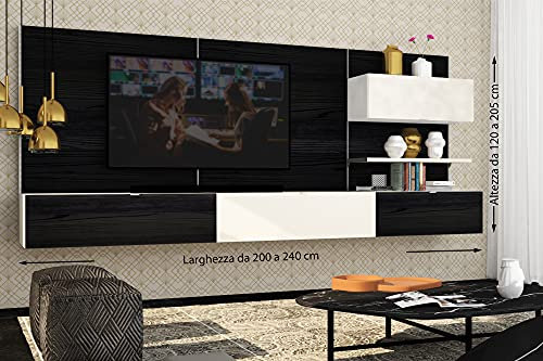 Alucabina - Wohnwand nach Maß - Breite von 200 bis 240 cm - Moderne TV-Wohnwand - System mit versteckter Kabeldurchführung - Made in Italy