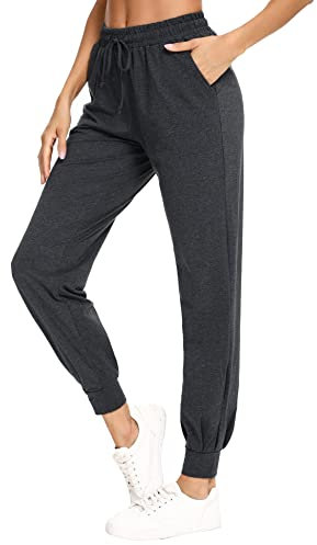 Aseniza Jogginghose Damen Sporthose Lang Baumwolle Trainingshose Sweathose High Waist mit Streifen für Sport Yoga Gym,Schwarz-1,L