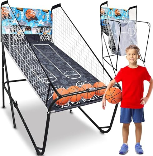 SereneLife Arcade Basketball Spiel, Klappbarer Einzel/Doppel-Basketballkorb, Elektronische Punkteanzeige, Robuste Konstruktion, Indoor/Outdoor -Sport Spiel für Kinder, Familien & Basketball-Fans