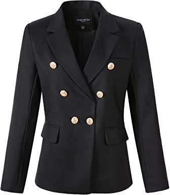 Zweireihiger Blazer für Damen, Arbeitsanzug, Schwarz, 44