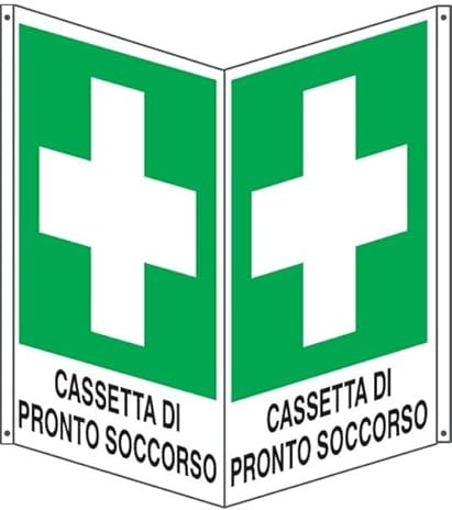 NEW CARTELLO SEGNALETICO BIFACCIALE - cassetta di pronto soccorso - In Alluminio Con Stampa Diretta U.V. (IDEALE ANCHE PER ESTERNO) (20X31 CM)