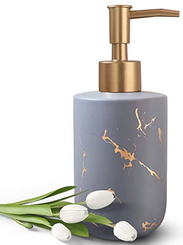 Goldener Keramik-Seifenspender mit Marmormuster, für Bad und Küche, Nachfüllflasche mit Pumpkopf, Farbe: Grau