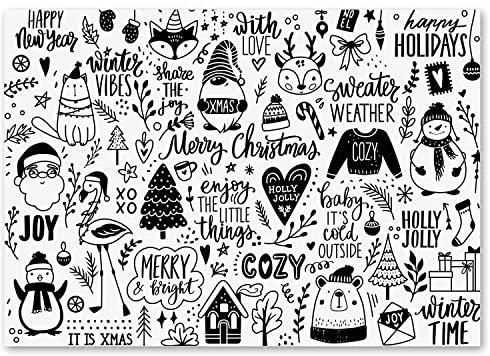 100 Tischunterlagen mit weihnachtlichen Doodles I DIN A3 eckig I Platz-Set aus Papier I modernes Design I Einweg Weihnachts-Tischset I Black & White I Gastronomie I dv1150