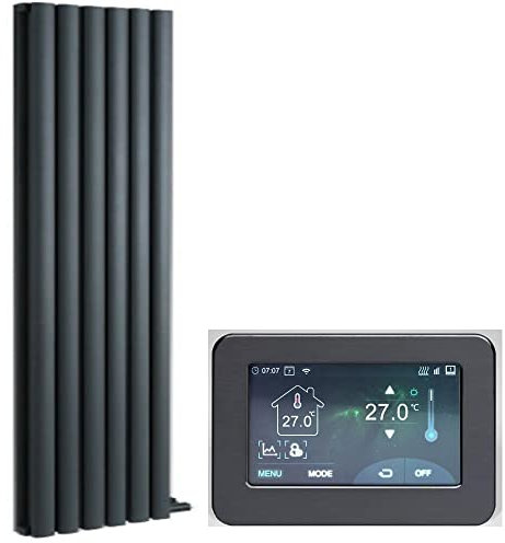 Milano Aruba Ardus 1700W Anthracite Double Oval Panel Dry Heat Vertical Electric Radiator WiFi - 1784mm x 354mm