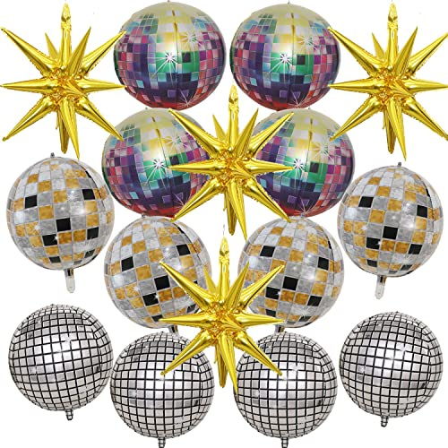 16 Stück Discokugel-Luftballons, riesiger goldener Explosionsstern, Aluminiumfolienballons für Geburtstag, Junggesellinnenabschied, 70er 80er 90er Jahre Thema Disco Party Dekorationen Zubehör