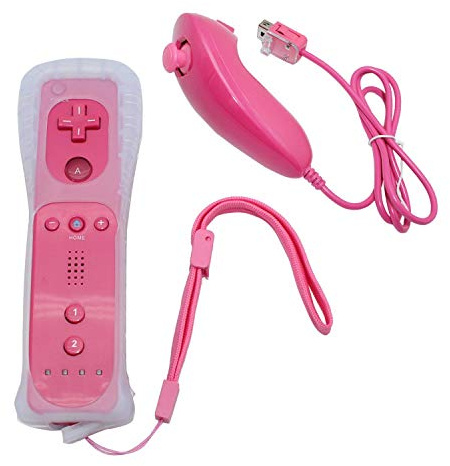 Lyyes Mando a distancia para Wii, Wii y Nunchuck con funda de silicona y correa para Wii y Wii U (rosa)