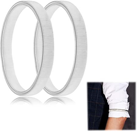 1 Paar Ärmelhalter,Anti Rutsch Armband, Anti Rutsch Hülsenhalter Strumpfbänder Stretch Metallarmbänder,zum Fixieren von langen Ärmeln,für Kellner Damen Herren Hemd (Silber)