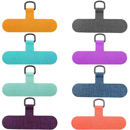 8 Pack Phone Tether Tabs, Universal Cell Phone Lanyard Fabric Canvas Patch Pad Sticker Anti-Lost Attachment Hanging Metal Ring Replacement for Smartphone Mobile Safety Wrist Neck Strap, Bright Colors