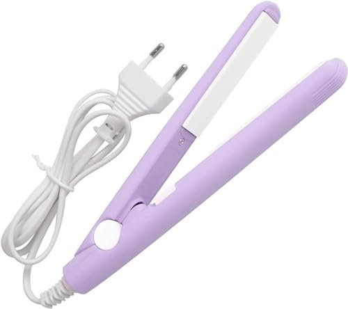 Plancha de pelo, mini plancha de pelo, mini plancha de pelo para el pelo largo y corto, con caja protectora transparente, rulos portátiles, adecuado para todo tipo de cabello (morado)