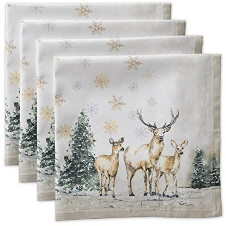 Maison d' Hermine Deer In The Woods 100% Baumwolle Weiches und bequemes 4er-Set Servietten Perfekt für Familienessen | Hochzeiten | Cocktail | Küche | Startseite (45 cm x 45 cm)