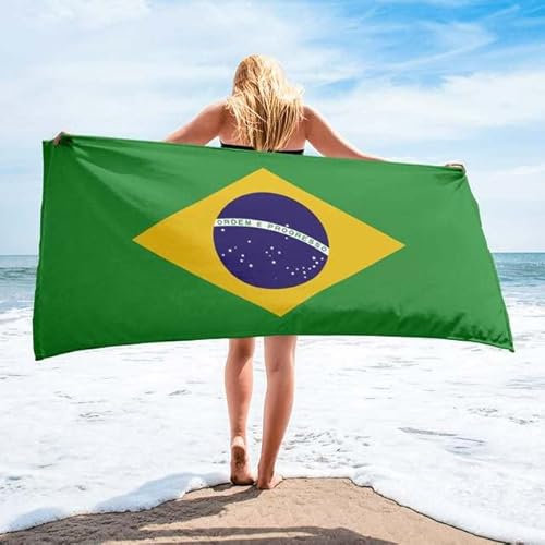 CTQTZ Brasilien-Flagge Strandtuch & Badetuch 100x200cm Mikrofaser Strand-Handtuch & Bade-Handtuch