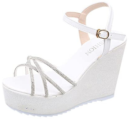 Celucke Sandalen Damen Böhmen Keilsandalen Sommer Peep Toe Sandaletten Plateau High Heel Schuhe Strandsandalen Sommerschuhe Strand Sandale Damenschuhe Frauen Shoes 37