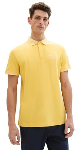 TOM TAILOR Herren Basic Piqué Poloshirt mit Logo-Print , sunny yellow, XXL