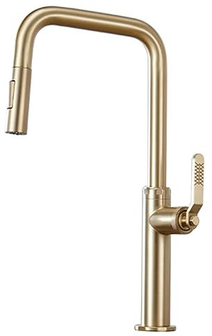 Küchenarmatur mit Ausziehbarer Brause Wasserhahn Küche Ausziehbar Mischbatterie 360° verdrehbarer Wassersparend Spültischarmatur Küche Messing Armatur Küche (Gold)