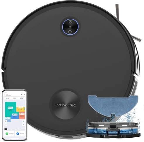 Proscenic V10 Robot Aspirateur Laveur, Aspirateur Robot 2 en 1, PathPro™ Laser Navigation Assistée, Aspirateur Laveur Sonique, App/Alexa/Siri/IFTTT Contrôle, Idéal pour Tapis/Sols/Poils d’Animaux