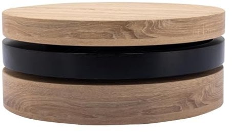 Vente-unique - Table Basse pivotante Ronde avec 1 Niche en MDF - Noir et Naturel Clair - Janita