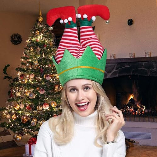 Akxlax Weihnachtsmützen Nikolausmütze Erwachsene Lustig Witzig, Weihnachtsmütze Grinch Mütze Wichtelmütze Dunkelrot Lang, Weihnachtsmann Mütze, für Festliche Partys Neuen Jahr (Grün)