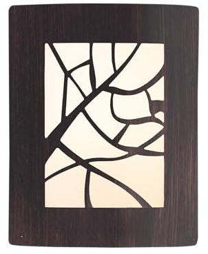 Lightbox Vintage Außen Wandlampe - 29 x 23 x 9 cm - rostfarbene Outdoor Wandleuchte mit Blatt-Muster - spritzwassergeschützt (IP44) - E27, max. 40 W - aus Metall/Kunststoff - in Dunkelbraun