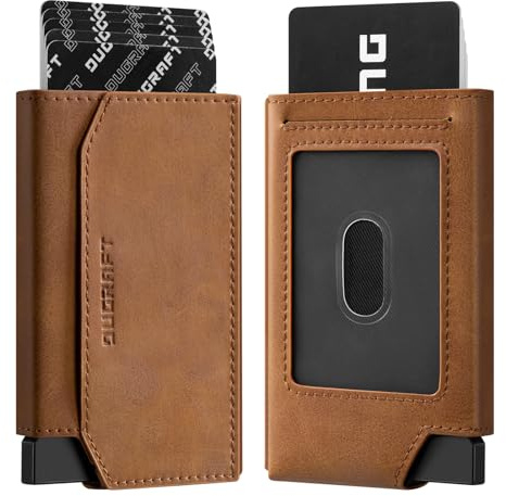 DUGRAFT Porte Carte de Crédit Aluminium Rigide Pop Up Porte-Cartes avec 1 Poche Billets de Banque & 1 Fenêtre ID visuel RFID Blocage Stocker 10 Cartes et des Espèces
