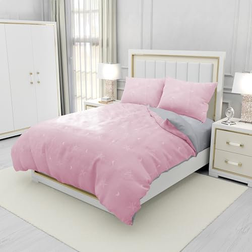 BESCH Juego de Funda Nordica 100% Algodón Extra Suave Alta Densidad 3 Piezas - Juego de Funda Edredónes 150x220cm y con 1 Funda de Almohada 50x75cm (Estrella Lila)