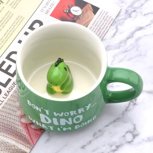 BRISKORE Taza de dinosaurio 3D, Dinosaurios Taza Personalizada 350ml/15oz Tazas de Cafe tazas de dinosaurio de cerámica Kawaii Stuff divertido fresco taza para Mujeres Esposa Mamá Chica Amigo