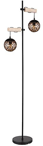 GLOBO Stehlampe Stehleuchte Standlampe Beistellleuchte Wohnzimmerlampe, Höhenverstellbar, Holz naturfarben Glasschirme amber Metall schwarz, 2x E27 Fassungen, LxBxH 51x25x168cm