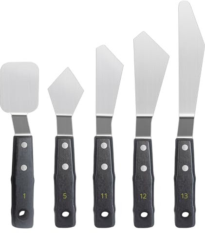 5pcs Acrylic Oil Paint Palette Art Spatula Tools Set Wooden Handle Black Large Craft Pallet Trowel Kit Mini Rock Painting,Small Canvas,Watercolour,Spray,Colour Mixing Professional Artist Supply