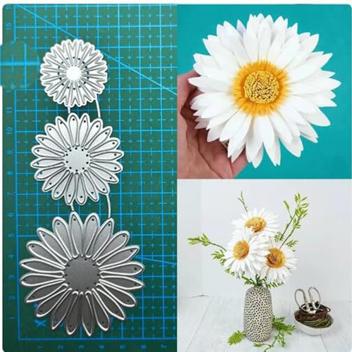 3pcs Chrysanthemum Flower Metal Die Cuts,Spring Daisy Flower Leaf Cutting Dies Cut Stencils DIY Scrapbooking Decorative Embossing Paper Party Wedding Card Making