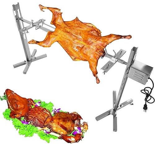 Automático Barbacoa Asador Parrilla Kit Eléctrico Asador Varilla, 15W Universal Motor Portátil Al Aire Libre Camping Asador Asador Varilla, Gran Parrilla De Acero Inoxidable para Cerdo Asador
