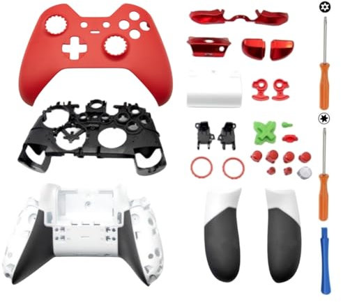 Hzxkqmil Ersatz-Gehäuse Vollschalen-Kit für Xbox One Elite 1st Controller - Inklusive Faceplates Abdeckung Mittlerer Rahmen Seitenschienen ABXY-Tasten LB RB Stoßfänger Zubehör (Rot)
