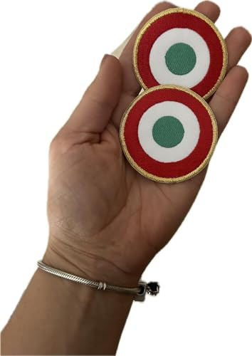 Toppa - Patch ricamata Termoadesiva Coccarda Tonda Italia 4 colori bordo oro laminato 2 pezzi Diametro 5,8 cm - Made in Italy