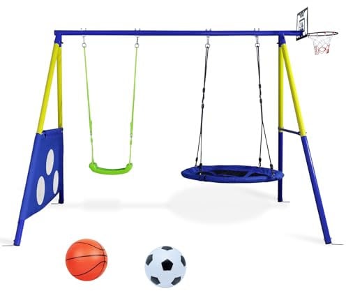 CCLIFE Portique Balancoire Enfant Exterieur Max.200kg Multifonctionnelle 4-en-1 Cadre de Support avec 2 Balançoires