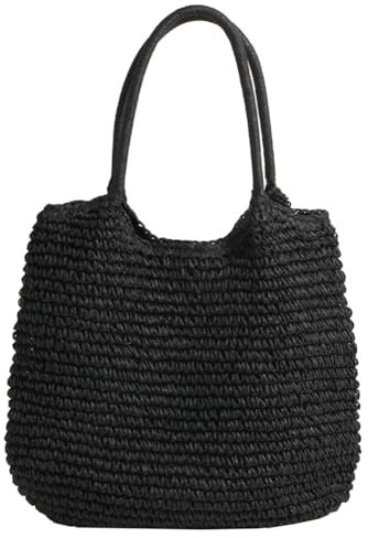TIAASTAP Strohtasche für Damen Summer Stroh Handtasche Strandtasche Schultertasche Boho Geflochtene Tasche Korbtasche Tote Bag Basttasche Groß Gewebte Tasche Shopper Tasche Straw Bag