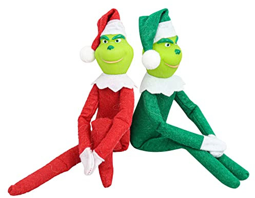 Fehodun Green PlüSchtier Elf mit Weihnachtsmütze Weihnachtself Puppe Weihnachtsdeko with Red and Green füR Haus Dekoration