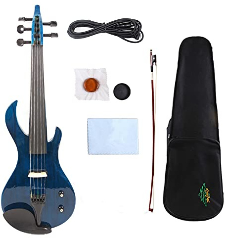 5 Corde Violino Elettrico Silenzioso Bel Suono Legno Massello Bianco Blu Nero 4/4 violino principianti