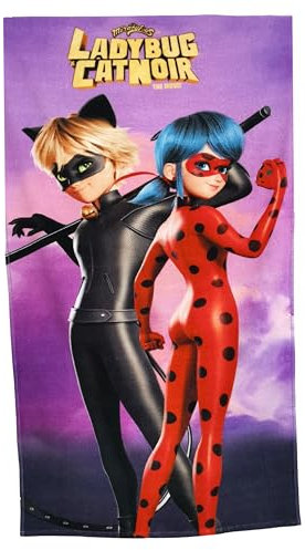 Kinder Handtuch Badetuch Strandtuch Duschtuch für Mädchen und Jungen 100% Baumwolle 70x140 cm (Ladybug Catnoir)