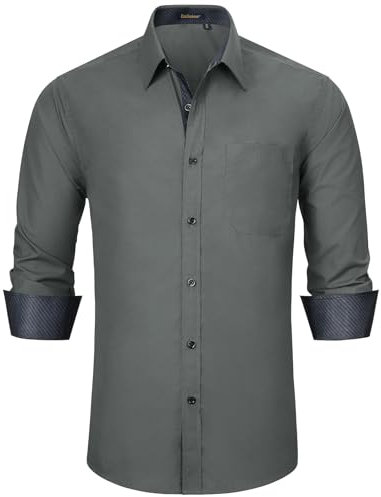 Enlision Shirts for Men Adult Charcoal Formal Dress Shirts Long Sleeve UK Non Iron Buttoned Spread Collar with Pocket for Suit Evening Dinner L
