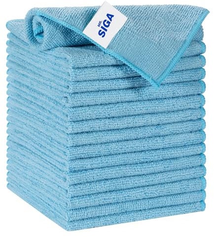 MR.SIGA Microfibre Cleaning Cloth, All-Purpose Reusable Microfiber Cloths, Streak Free Cleaning Cloths for Kitchen, Bathrooms, Windows, Mirrors, Car, Pack of 15, Sky Blue,30 x 30 cm(11.8 x 11.8 inch)