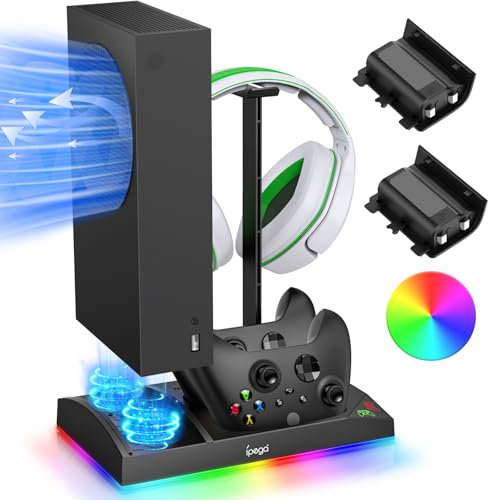 FYOUNG Upgrade RGB Cooling Fan Stand for Xbox Series S Console with 15 Colourful Lights, Dual Controller Charging Station Cooler Base System for Xbox Series S Accessories (Black)